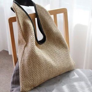 Rattan Beach Tote Bag for Summer Beach | Straw Woven Shoulder Bag